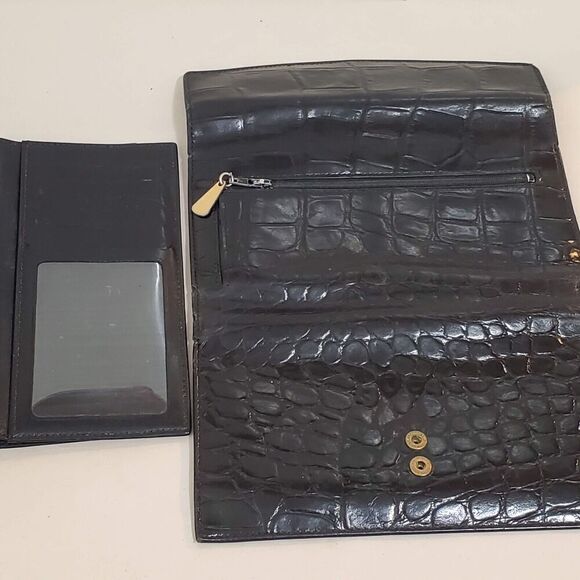 Bosca Crocco Calf Leather Wallet Black Croc embossed USA Organizer Checkbook - Picture 3 of 8